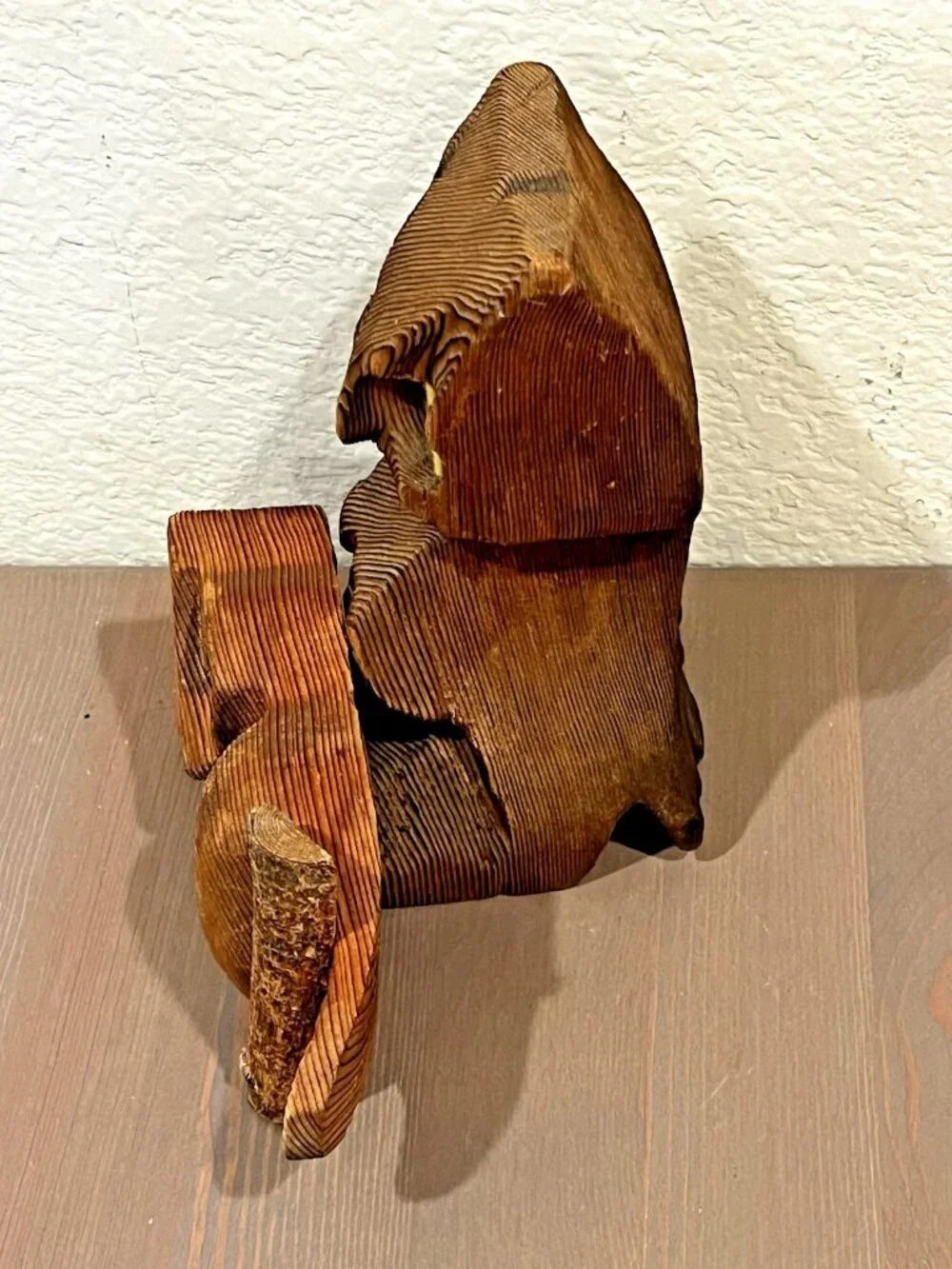 TWO Hand Carved Wooden Owls Big Eyes Folk Art 70s/80s Hanging Shelf Sitter MCM